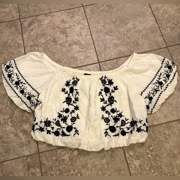 American Eagle Outfitters Tops - Aerie Off-Shoulder Blouse with Black Embroidery